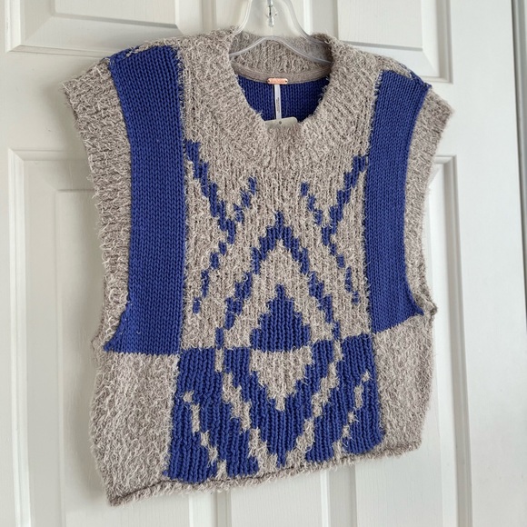 NWT Free People Diamonds for Days Sweater Vest XS Blue Moon - Picture 8 of 15